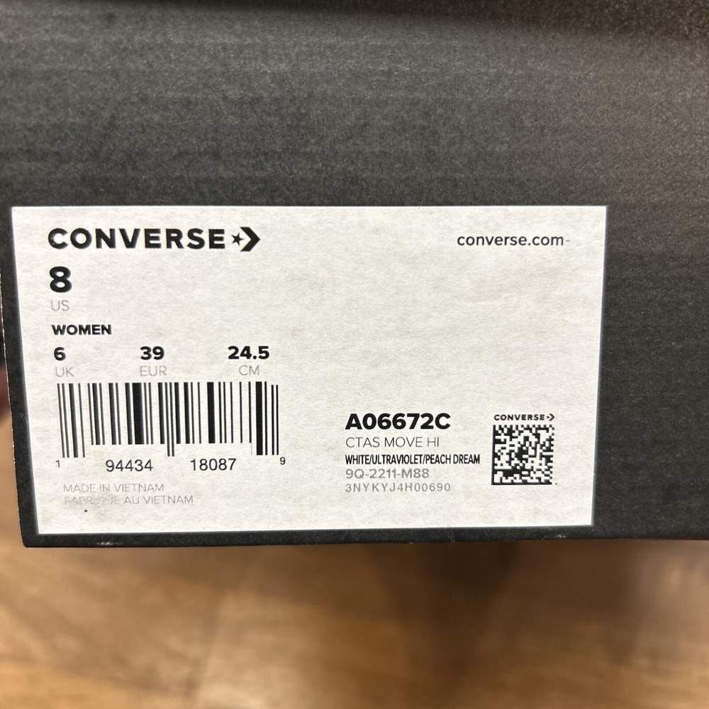 Converse Chuck Taylor All Star Move Hi Womens 8 White Ultraviolet A06672C NIB - Picture 7 of 7